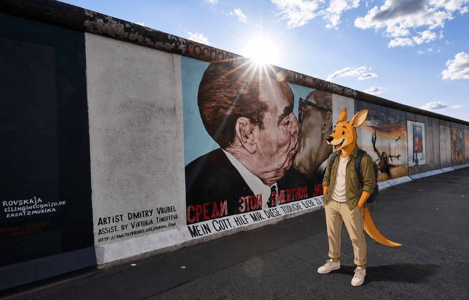 Kangurú ante el Muro de Berlín