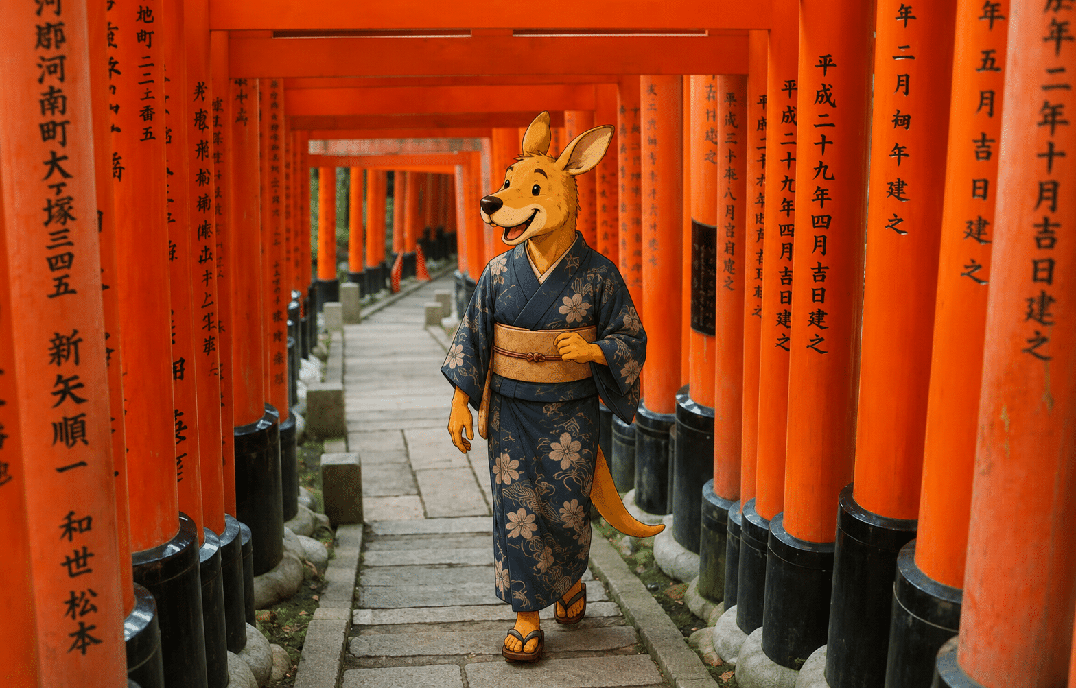 Kangurú caminando por Kioto, Japón