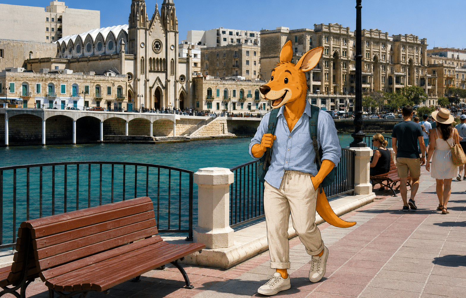 Kangurú caminando por Sliema, Malta
