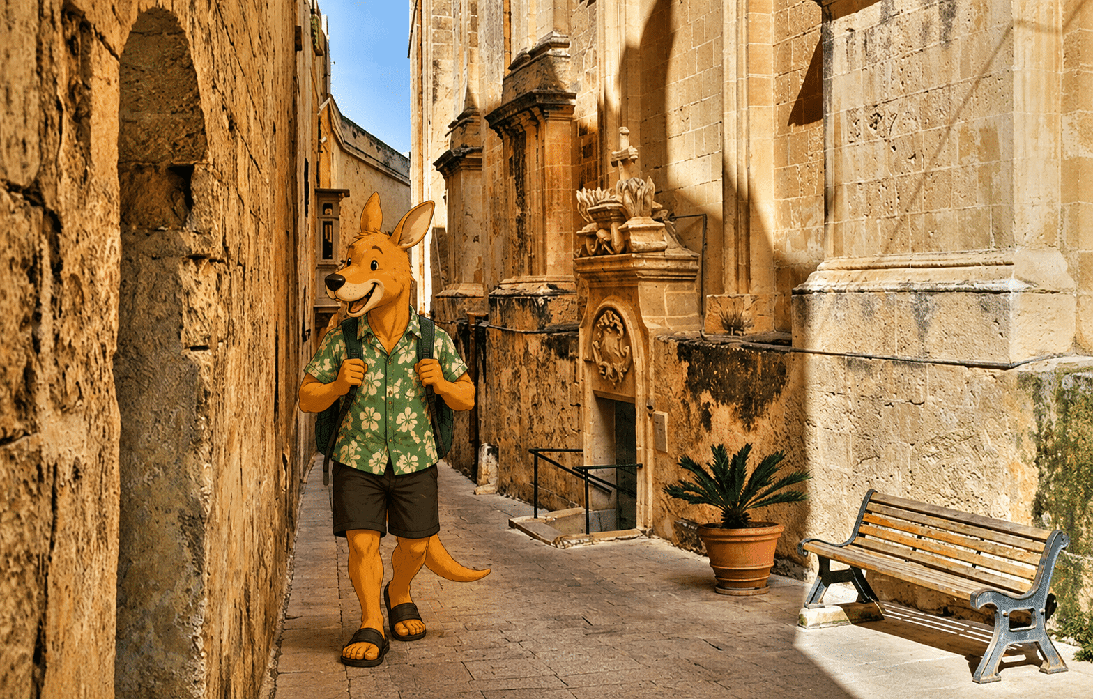 Kangurú caminando por las calles de Malta