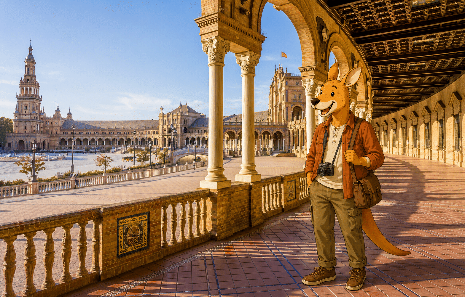 Kangurú en una plaza de Sevilla
