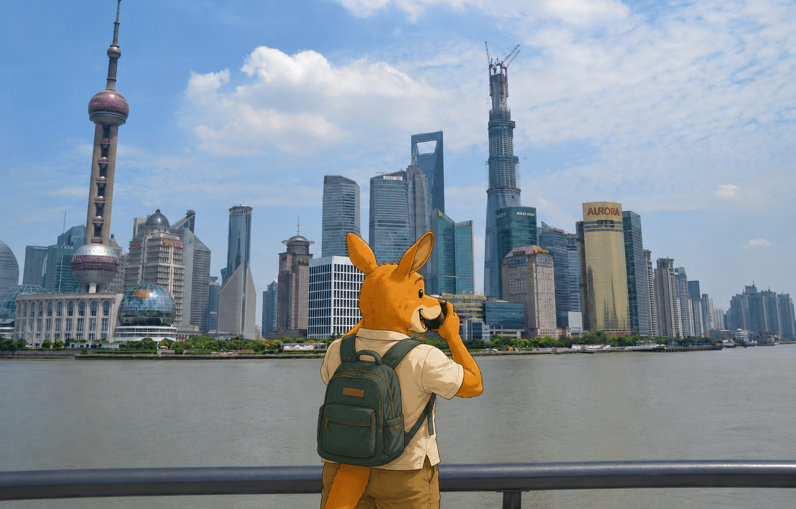 Kangurú tomando fotos en Pekín, China