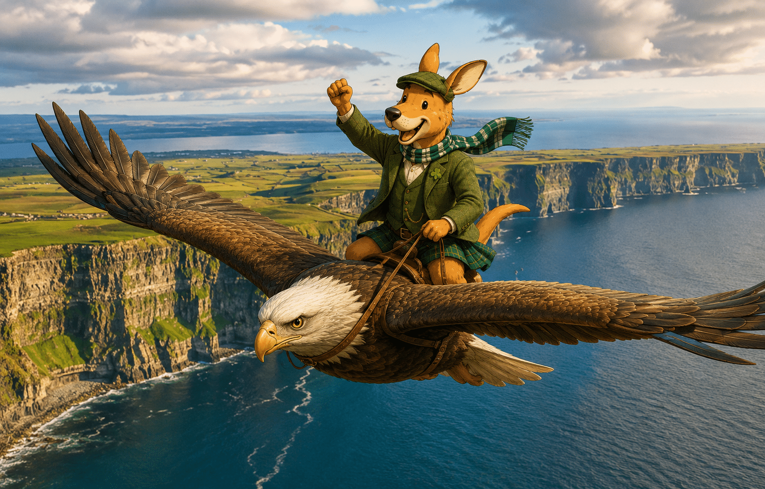 Kangurú volando sobre Irlanda