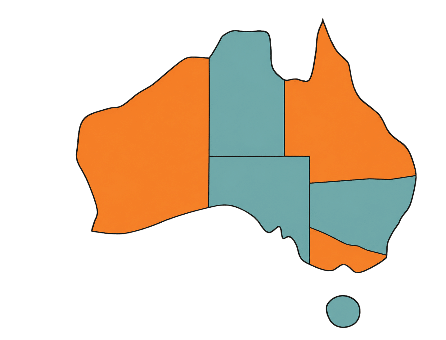 Mapa de Australia con las seis ciudades destino