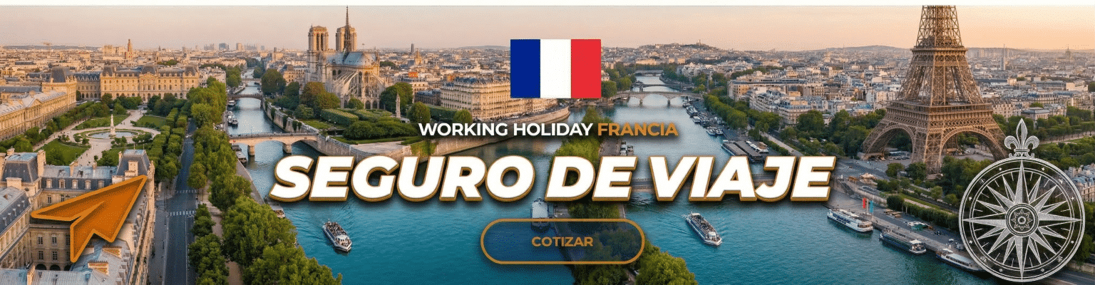 Banner para cotizar seguro de viaje de Working Holiday Francia con Kangurú