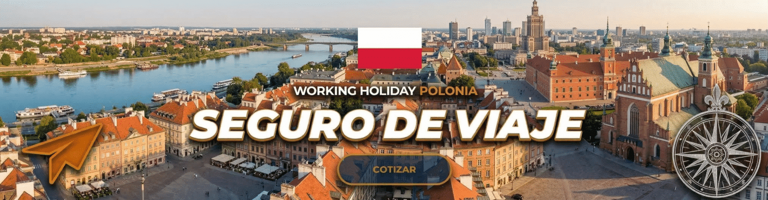 Banner para cotizar seguro de viaje de Working Holiday Polonia con Kangurú
